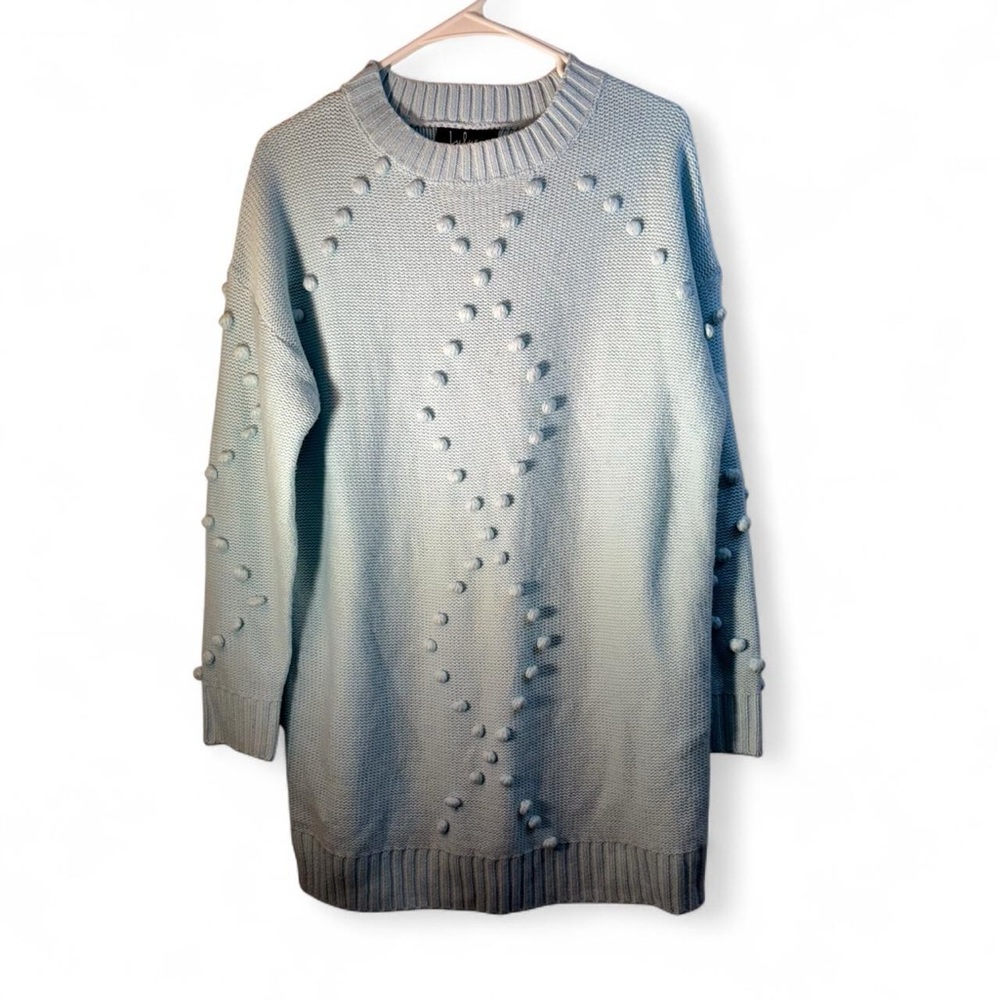 Lulu's Light Blue Knit Dress with Pom Pom Detailing - Picture 2 of 9
